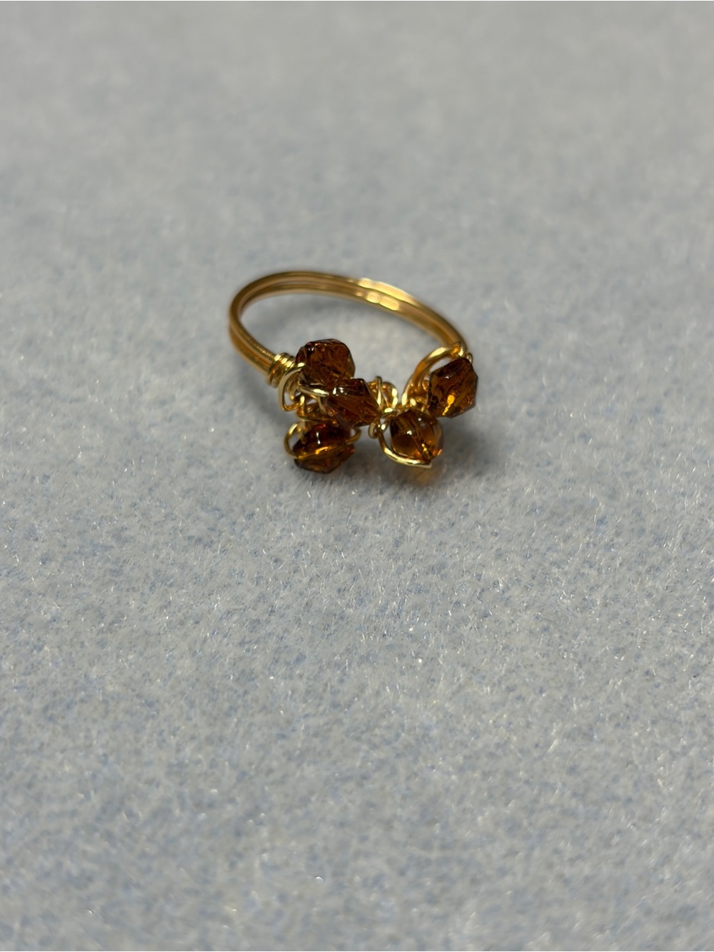Gold-Tone Amber Bead Cluster Ring